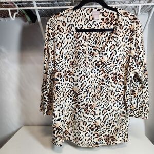 Chico's Women's Top Tunic Leopard Print, 3/4 Sleeve, Size XL